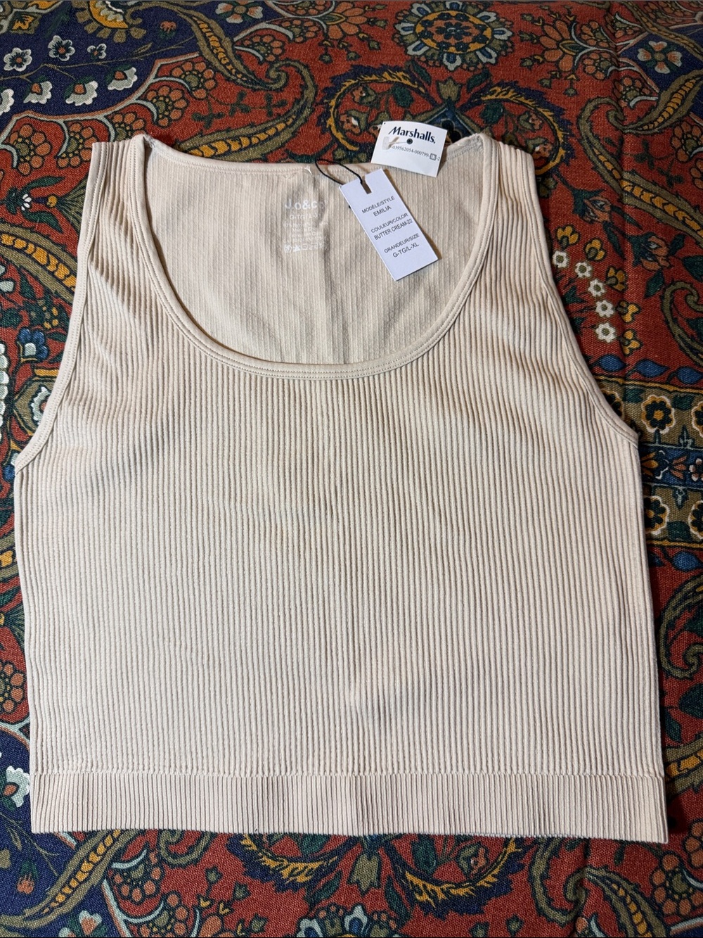 Marshalls Light Beige Ribbed Scoop Neck Cropped Tank